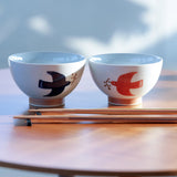 Bisque Kukka Lokki Porcelain Rice Bowl - Red
