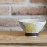 Bisque Tama Hajiki Pottery Rice Bowl- Blue x Yellow