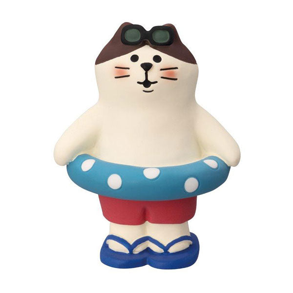 Decole Concombre Figurine - Summer Island - Chubby Cat with Swimming Ring