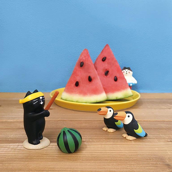 Decole Concombre Figurine - Summer Island - Watermelon Splitting Cat (with Watermelon)