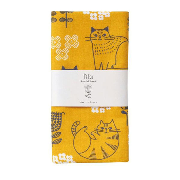 Tenugui Asciugamano Giapponese Con Design Gatto - Chusen, Cotone, 34x90 Cm, Fatto In Giappone